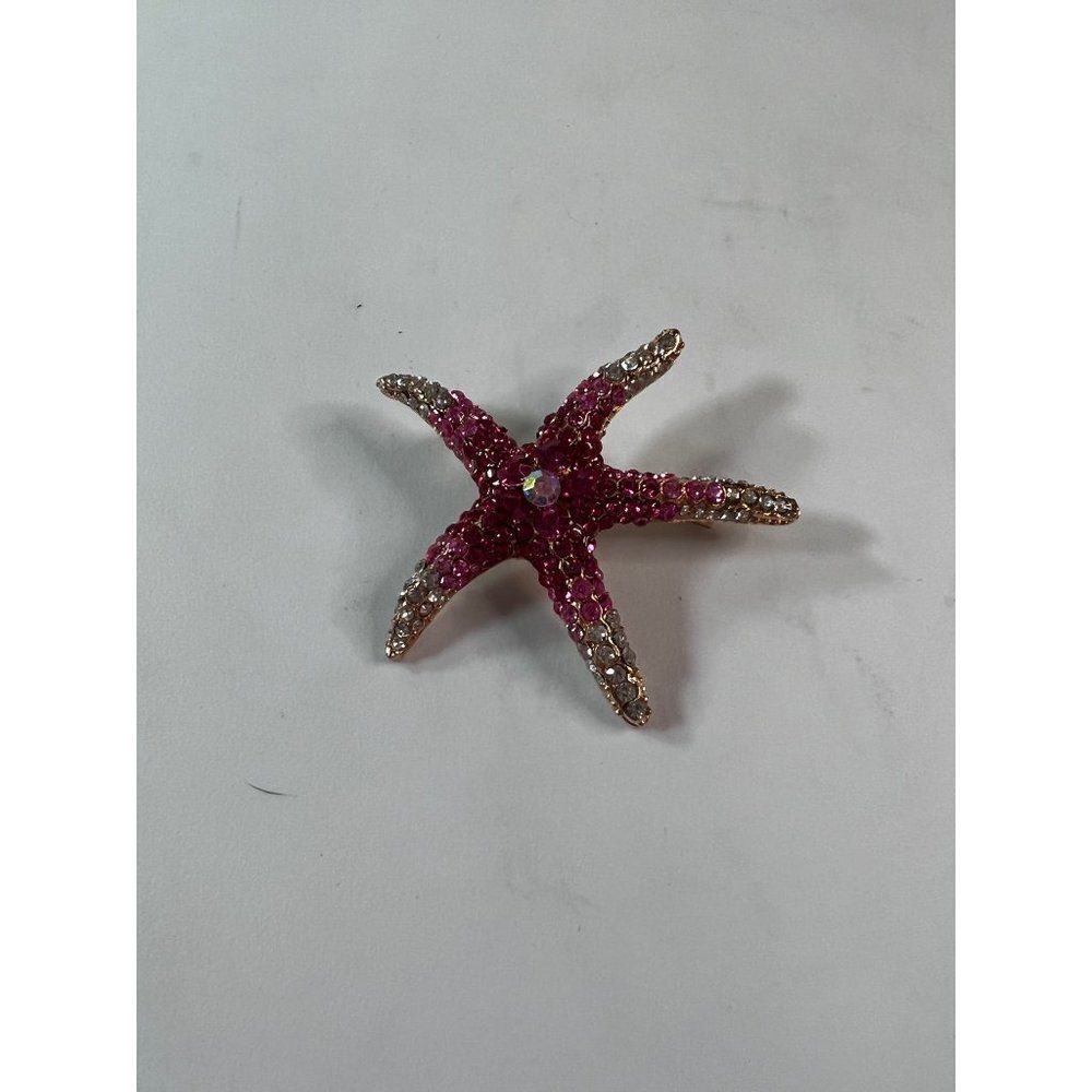 Gemstone Starfish Pin/Brooch. Pink & White. Size 2" x 2"